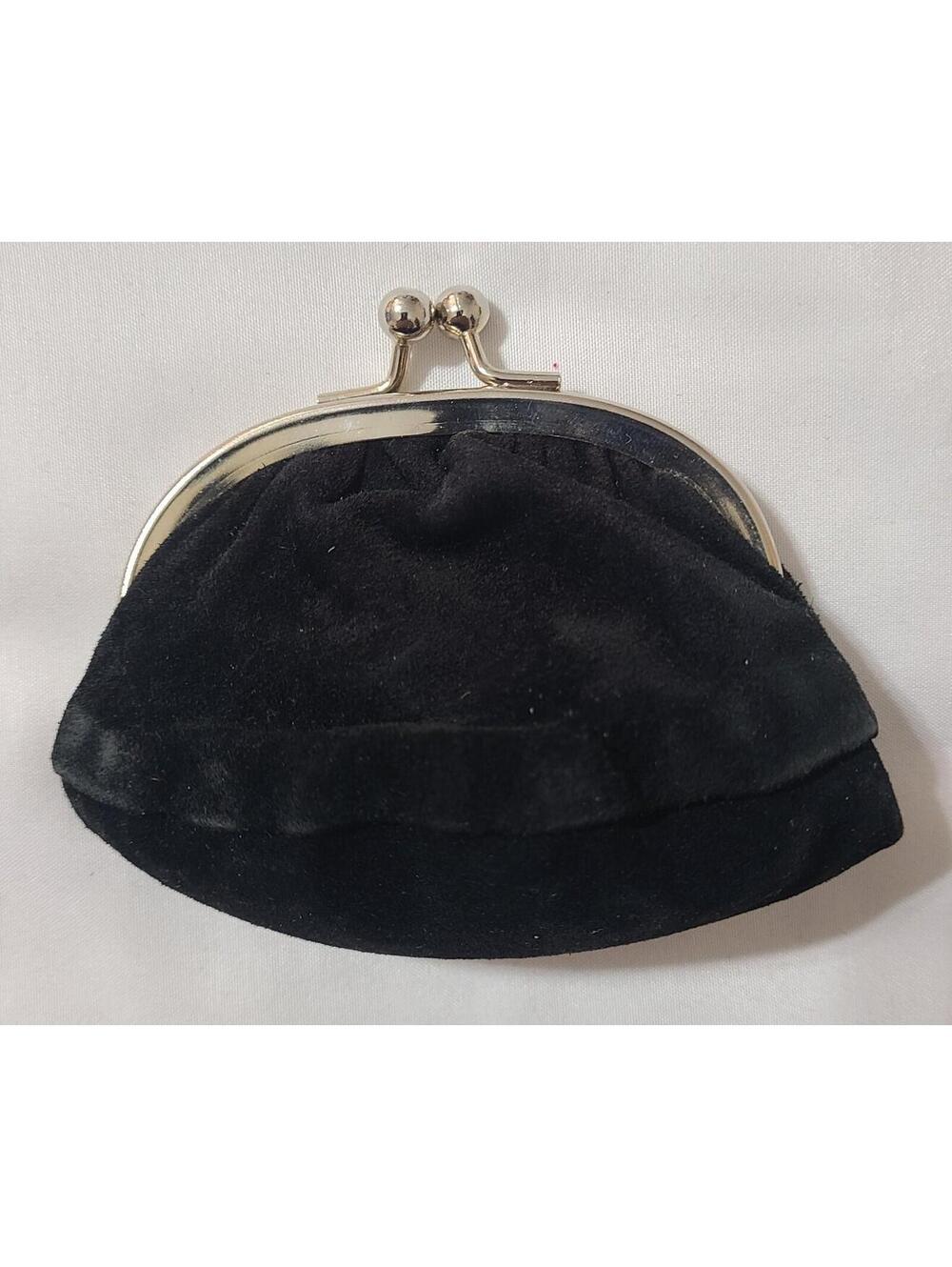 Vtg Italian Leather Coin Purse Black Suede Kiss Lock Quiet Luxury Minimalist GUC